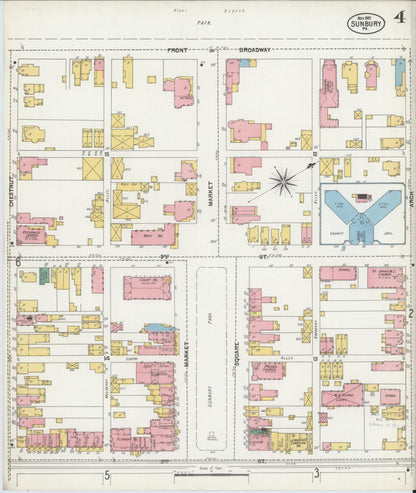 Sanborn Fire Insurance Map from Sunbury, Northumberland County, Pennsylvania (1901), Sheet #0004 - Historic Sanborn Fire Insurance Map Print, vintage old map wall art, antique decor, genealogy gift, Pennsylvania Pennsylvania map