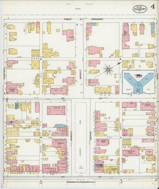 Sanborn Fire Insurance Map from Sunbury, Northumberland County, Pennsylvania (1901), Sheet #0004 - Historic Sanborn Fire Insurance Map Print, vintage old map wall art, antique decor, genealogy gift, Pennsylvania Pennsylvania map