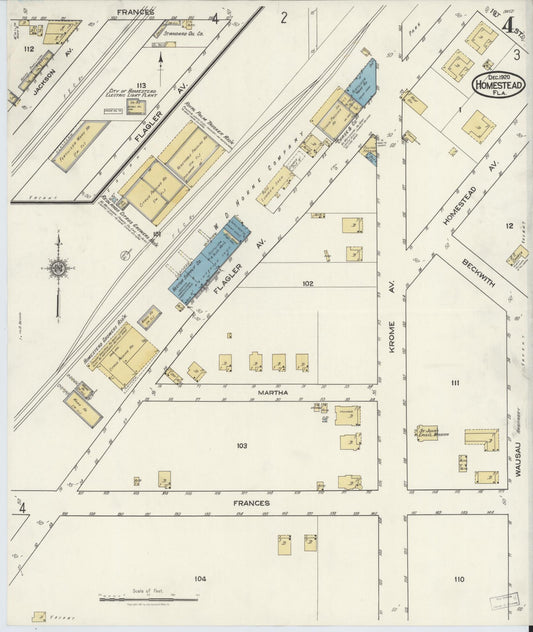 Sanborn Fire Insurance Map from Holmestead, Dade County, Florida (1920), Sheet #0004 - Historic Sanborn Fire Insurance Map Print, vintage old map wall art, antique decor, genealogy gift, Florida Florida map