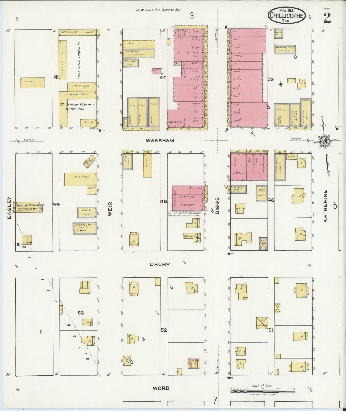 Sanborn Fire Insurance Map from Chillicothe, Hardeman County, Texas (1921), Sheet #0002 - Complete Map Set gallery image, historic Sanborn map, vintage wall art, Texas Texas