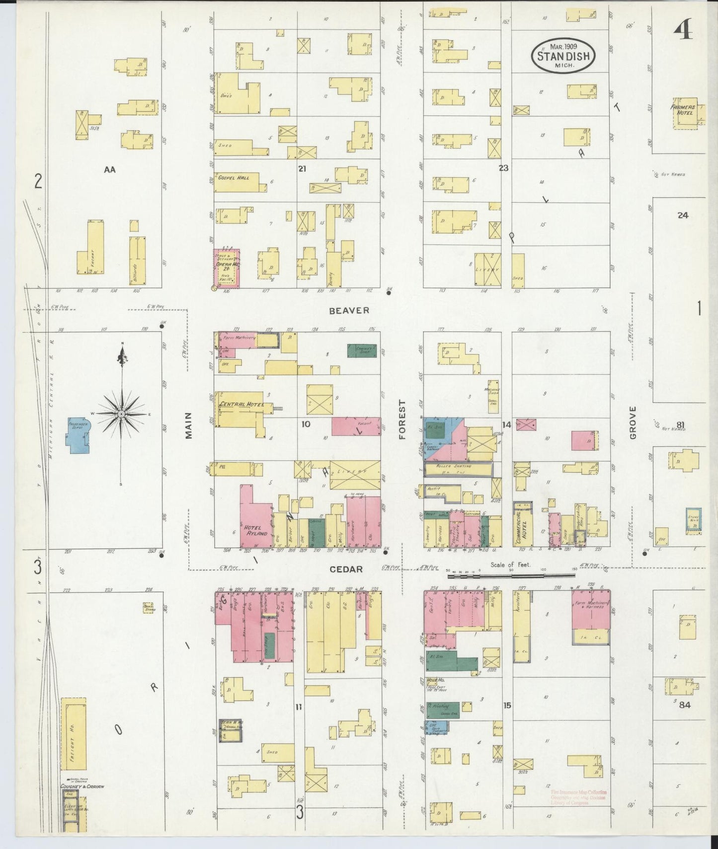 Sanborn Fire Insurance Map from Standish, Arenac County, Michigan (1909), Sheet #0004 - Historic Sanborn Fire Insurance Map Print, vintage old map wall art, antique decor, genealogy gift, Michigan Michigan map