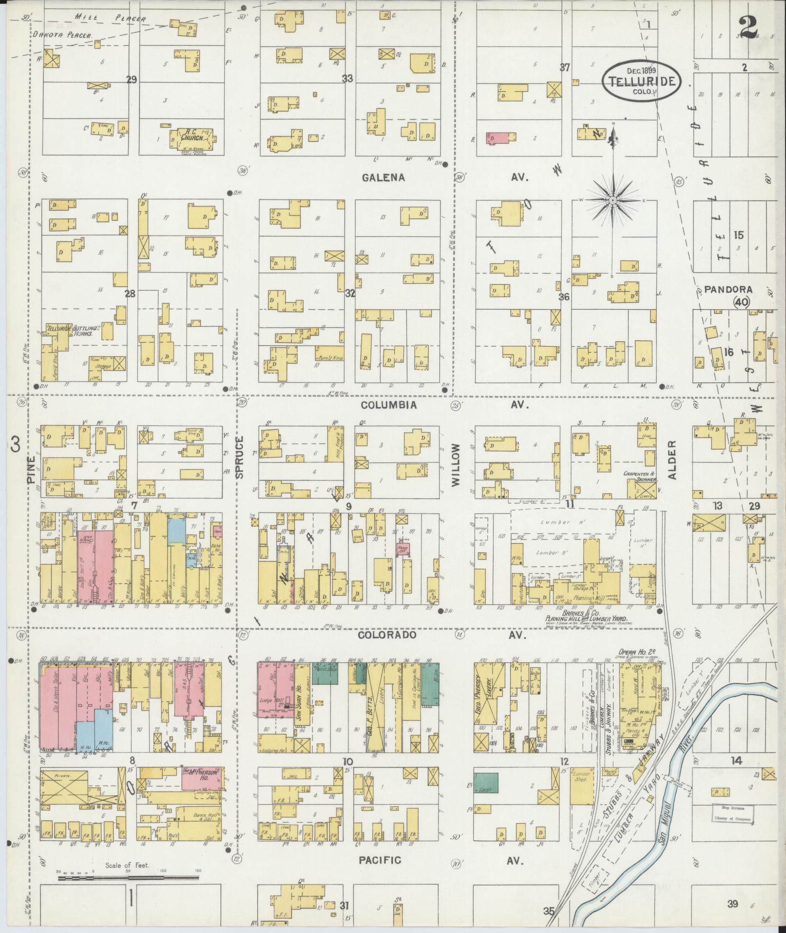 Sanborn Fire Insurance Map from Telluride, San Miguel County, Colorado (1899), Sheet #0002 - Historic Sanborn Fire Insurance Map Print, vintage old map wall art, antique decor, genealogy gift, Colorado Colorado map
