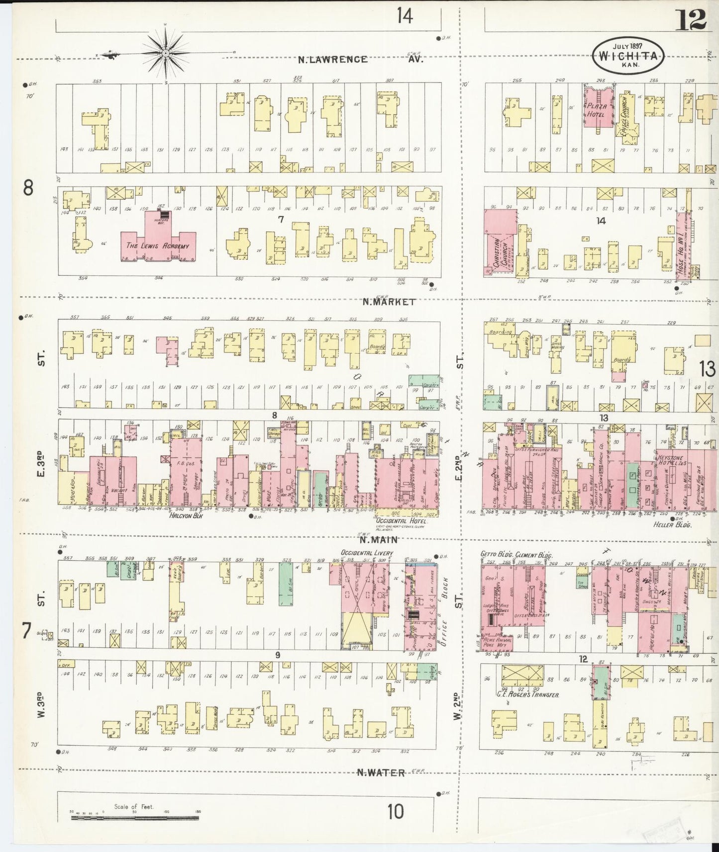 Sanborn Fire Insurance Map from Wichita, Sedgwick County, Kansas (1897), Sheet #0012 - Historic Sanborn Fire Insurance Map Print, vintage old map wall art, antique decor, genealogy gift, Kansas Kansas map