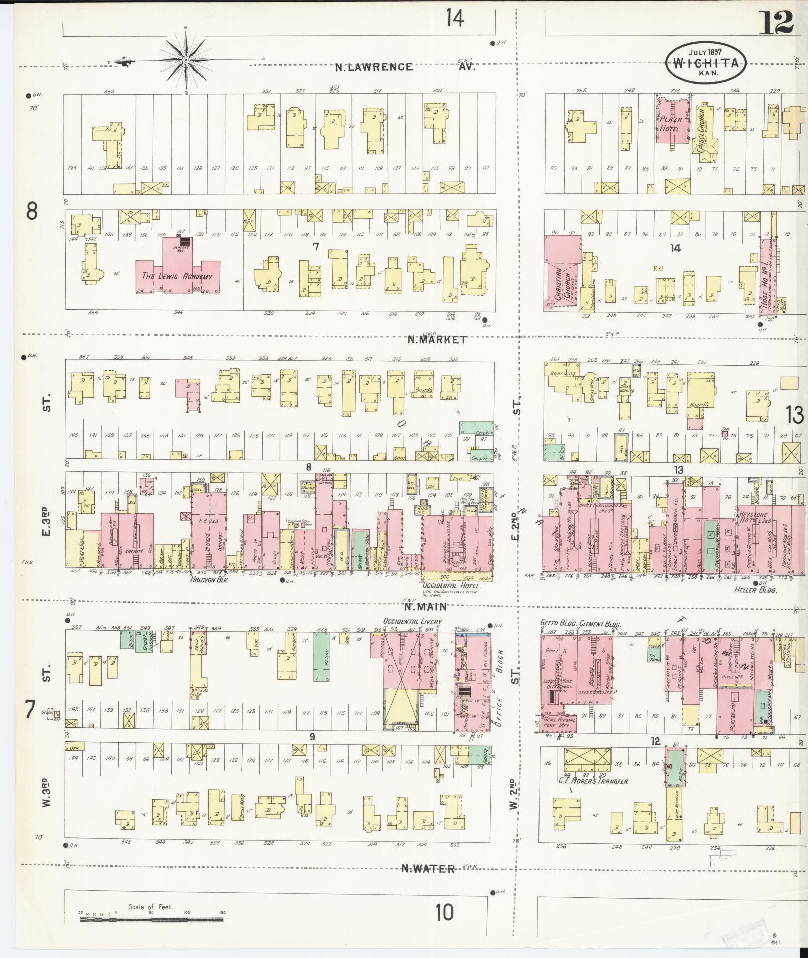 Sanborn Fire Insurance Map from Wichita, Sedgwick County, Kansas (1897), Sheet #0012 - Historic Sanborn Fire Insurance Map Print, vintage old map wall art, antique decor, genealogy gift, Kansas Kansas map