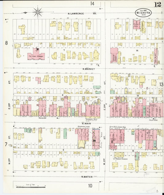 Sanborn Fire Insurance Map from Wichita, Sedgwick County, Kansas (1897), Sheet #0012 - Historic Sanborn Fire Insurance Map Print, vintage old map wall art, antique decor, genealogy gift, Kansas Kansas map