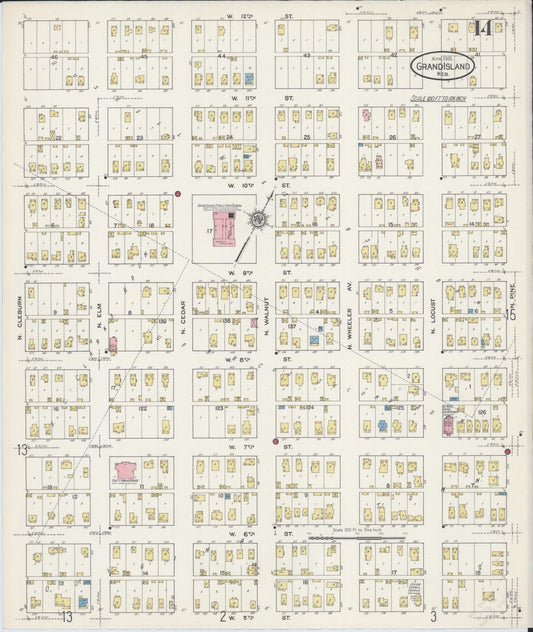 Sanborn Fire Insurance Map from Grand Island, Hall County, Nebraska (1915), Sheet #0014 - Historic Sanborn Fire Insurance Map Print, vintage old map wall art, antique decor, genealogy gift, Nebraska Nebraska map