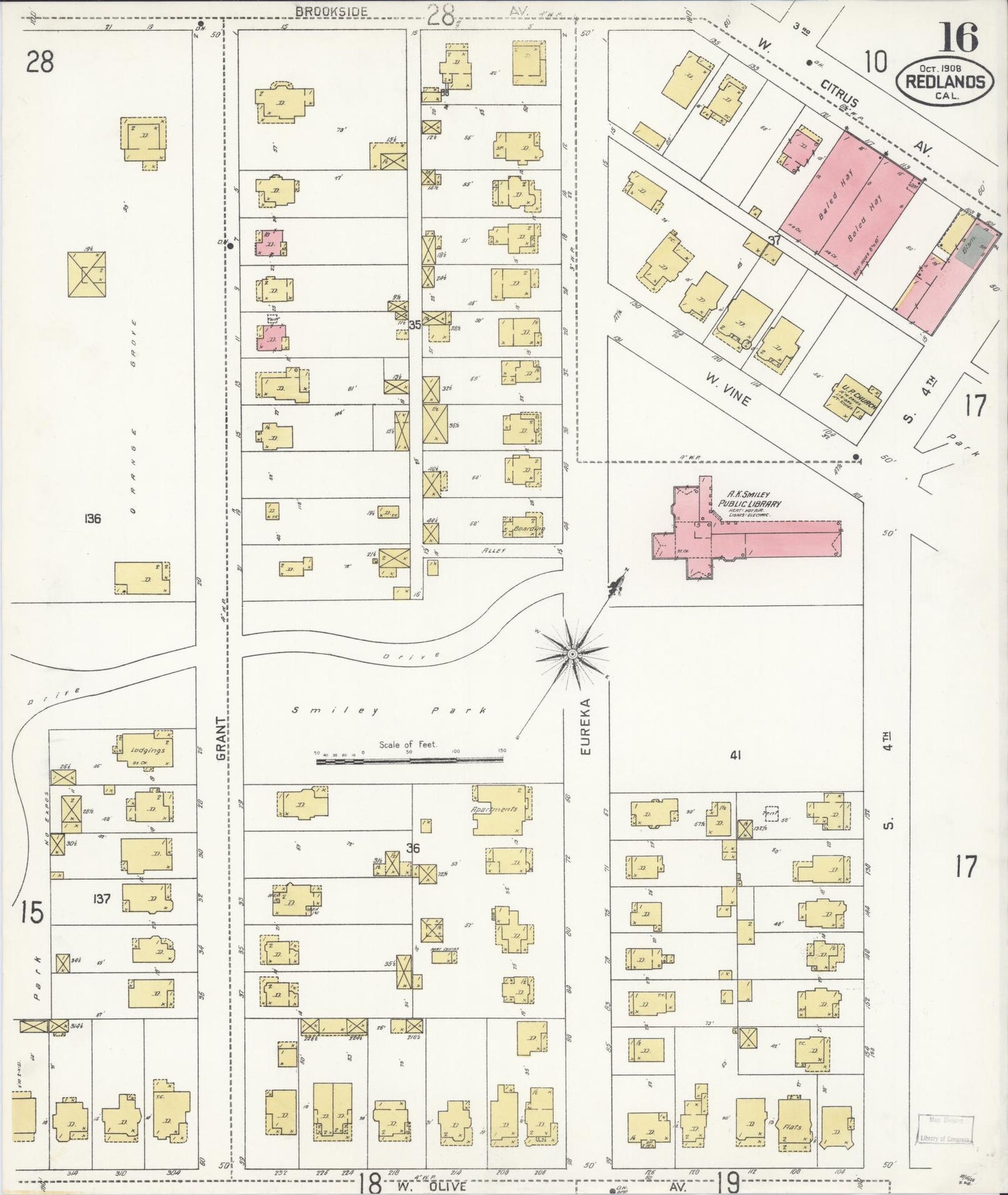Sanborn Fire Insurance Map from Redlands, San Bernardino County, California (1908), Sheet #0016 - Complete Map Set gallery image, historic Sanborn map, vintage wall art, California California