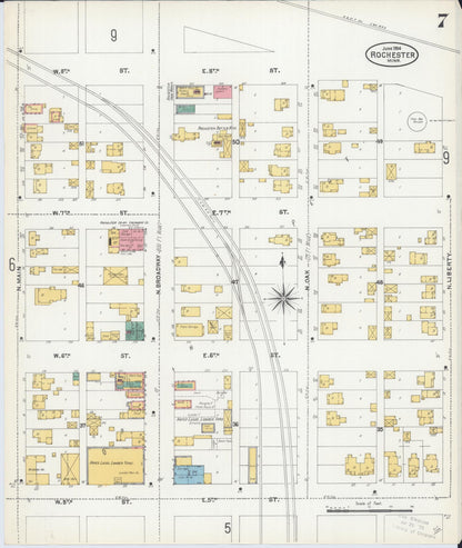 Sanborn Fire Insurance Map from Rochester, Olmsted County, Minnesota (1904), Sheet #0007 - Historic Sanborn Fire Insurance Map Print, vintage old map wall art, antique decor, genealogy gift, Minnesota Minnesota map