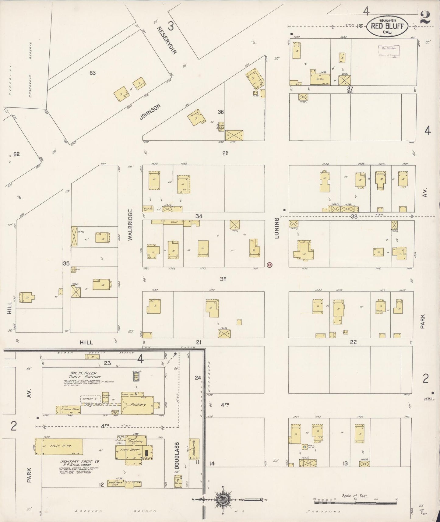 Sanborn Fire Insurance Map from Red Bluff, Tehama County, California (1912), Sheet #0002 - Complete Map Set gallery image, historic Sanborn map, vintage wall art, California California