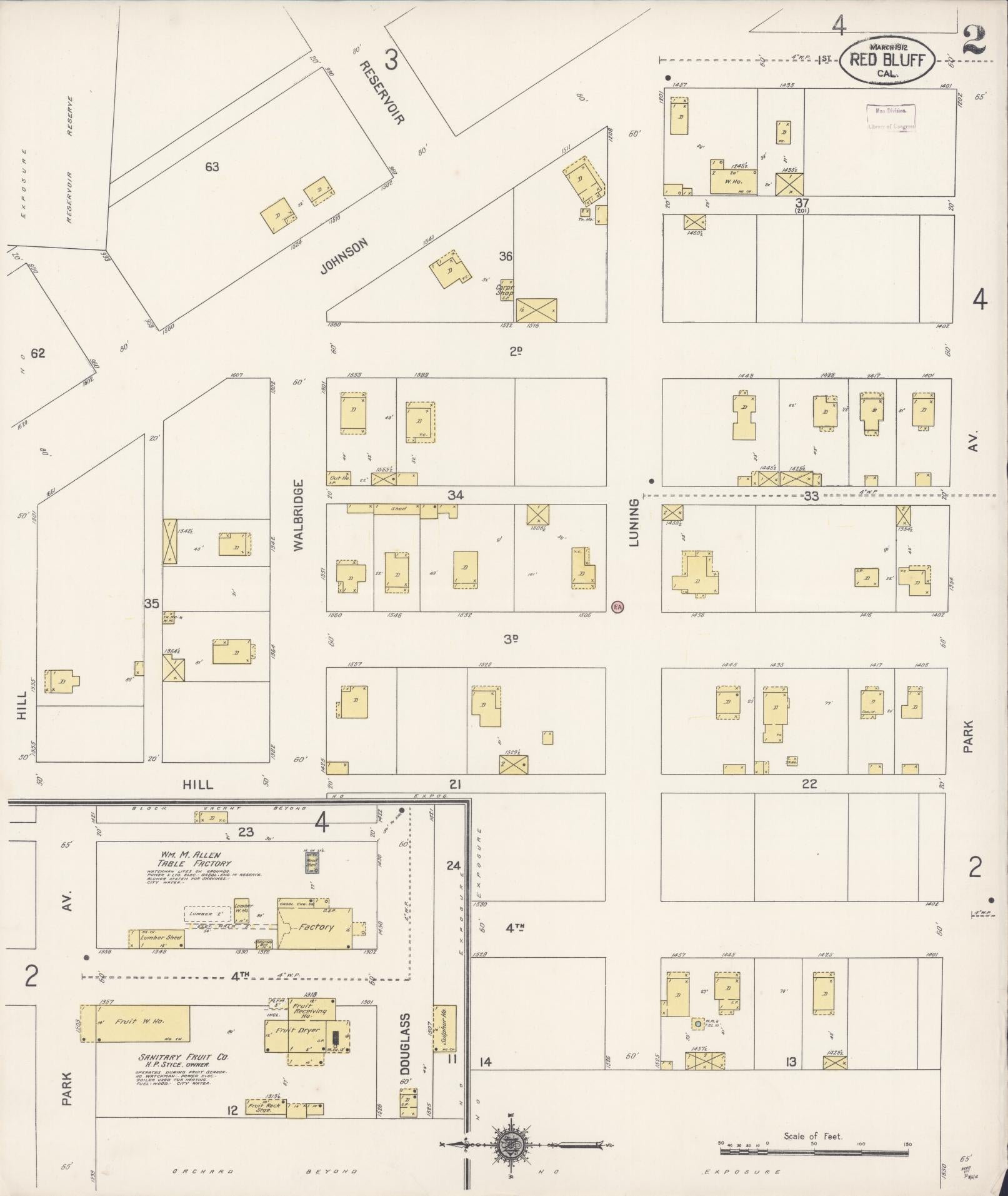 Sanborn Fire Insurance Map from Red Bluff, Tehama County, California (1912), Sheet #0002 - Complete Map Set gallery image, historic Sanborn map, vintage wall art, California California