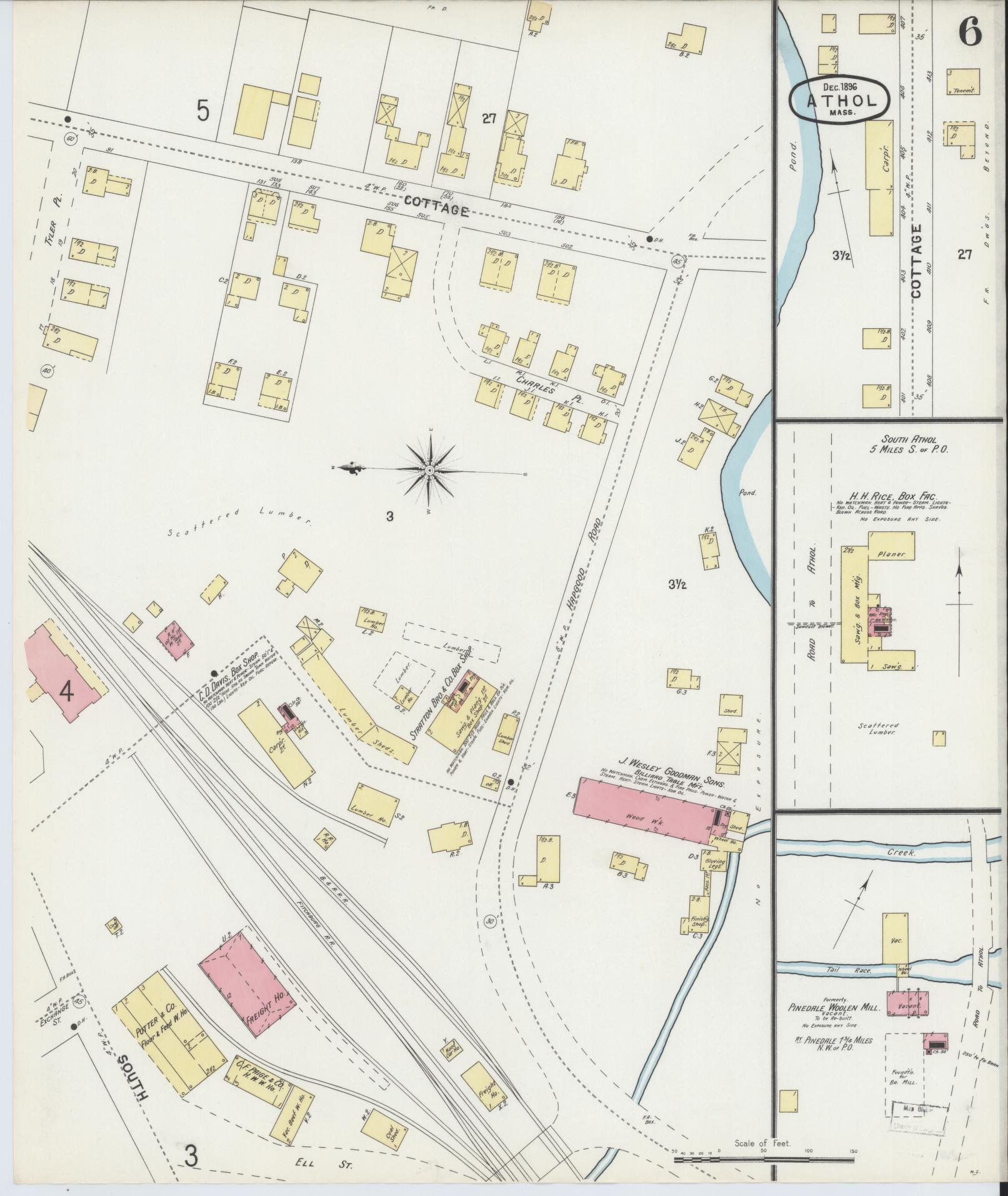 Sanborn Fire Insurance Map from Athol, Worcester County, Massachusetts (1896), Sheet #0006 - Historic Sanborn Fire Insurance Map Print, vintage old map wall art, antique decor, genealogy gift, Massachusetts Massachusetts map
