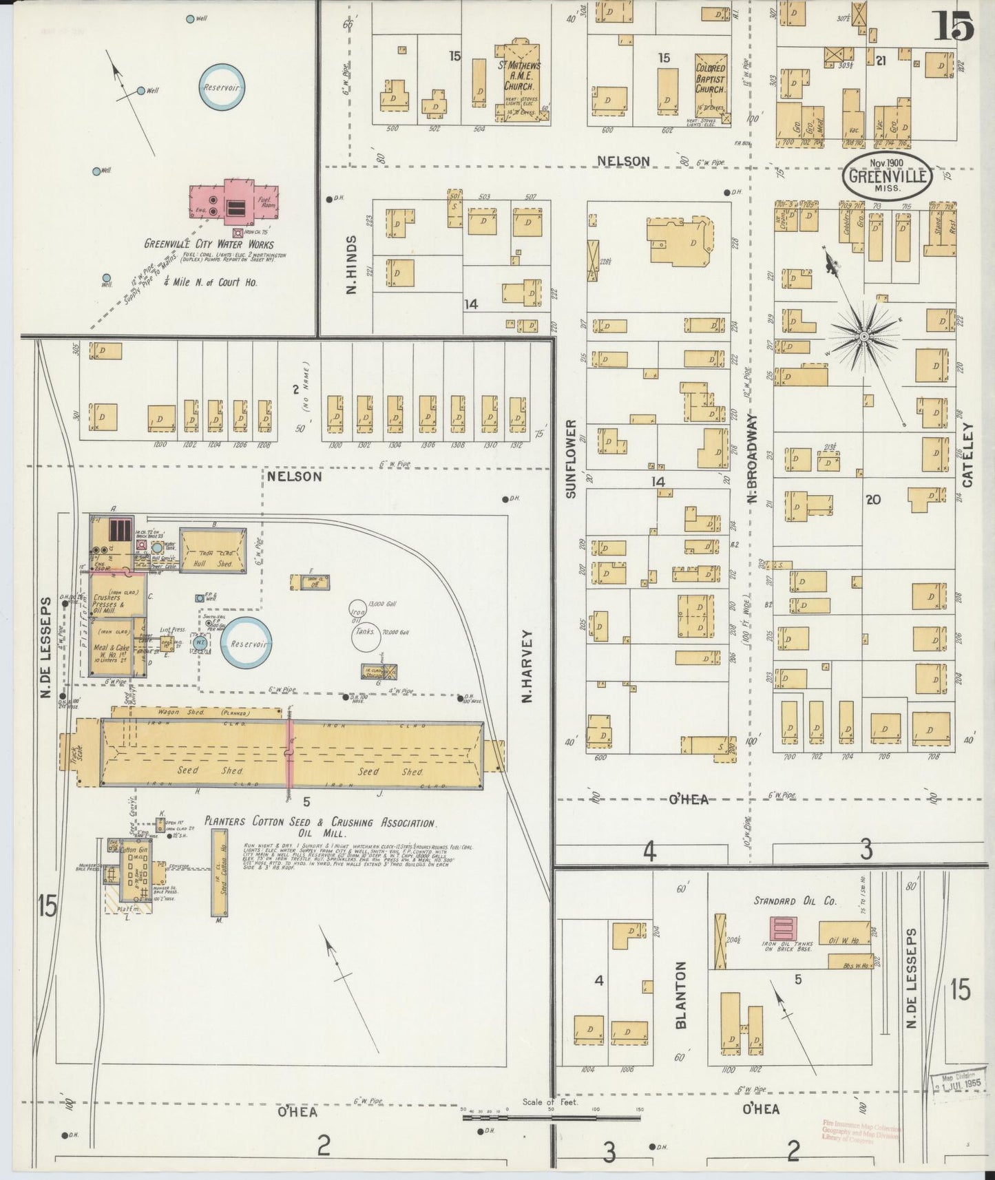 Sanborn Fire Insurance Map from Greenville, Washington County, Mississippi (1900), Sheet #0015 - Complete Map Set gallery image, historic Sanborn map, vintage wall art, Mississippi Mississippi