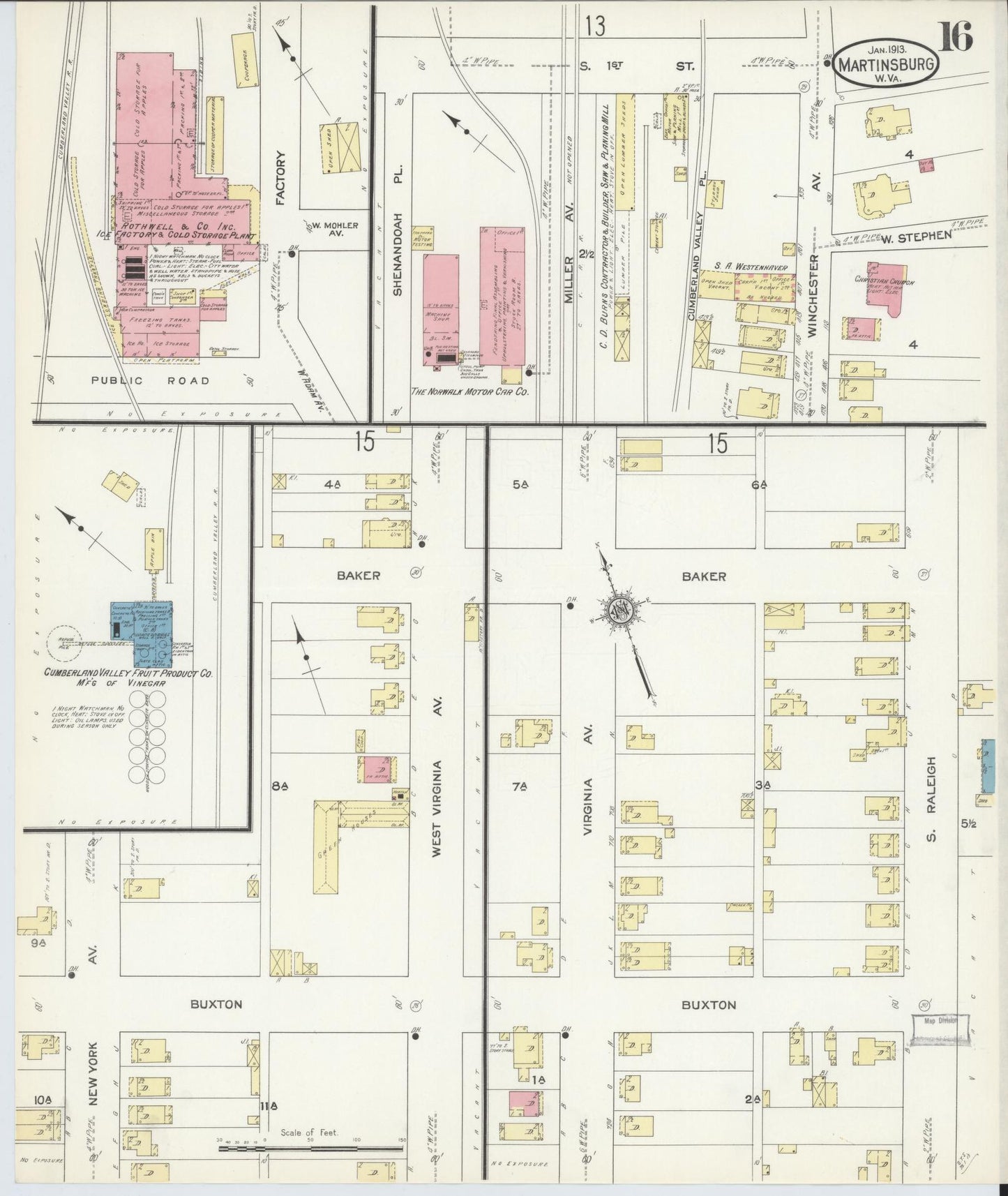 Sanborn Fire Insurance Map from Martinsburg, Berkeley County, West Virginia (1913), Sheet #0016 - Complete Map Set gallery image, historic Sanborn map, vintage wall art, West Virginia West Virginia