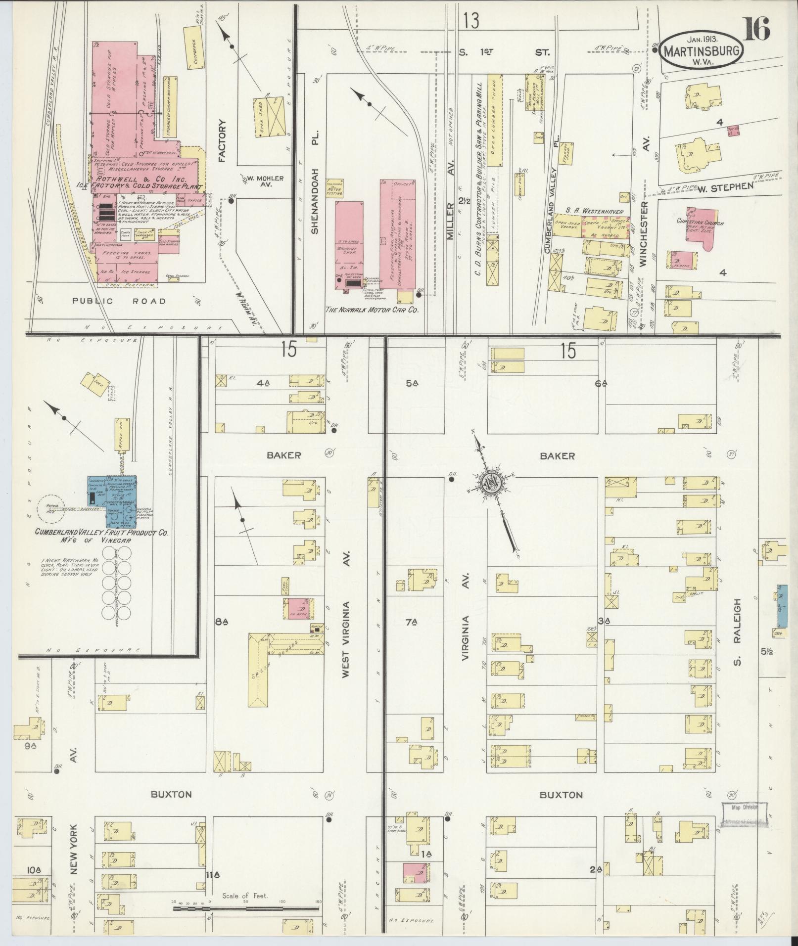 Sanborn Fire Insurance Map from Martinsburg, Berkeley County, West Virginia (1913), Sheet #0016 - Complete Map Set gallery image, historic Sanborn map, vintage wall art, West Virginia West Virginia