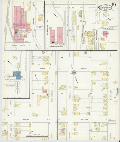 Sanborn Fire Insurance Map from Martinsburg, Berkeley County, West Virginia (1913), Sheet #0016 - Complete Map Set gallery image, historic Sanborn map, vintage wall art, West Virginia West Virginia