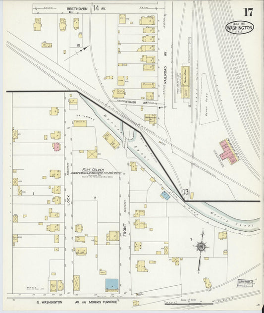 Sanborn Fire Insurance Map from Washington, Warren County, New Jersey (1914), Sheet #0017 - Historic Sanborn Fire Insurance Map Print, vintage old map wall art, antique decor, genealogy gift, New Jersey New Jersey map