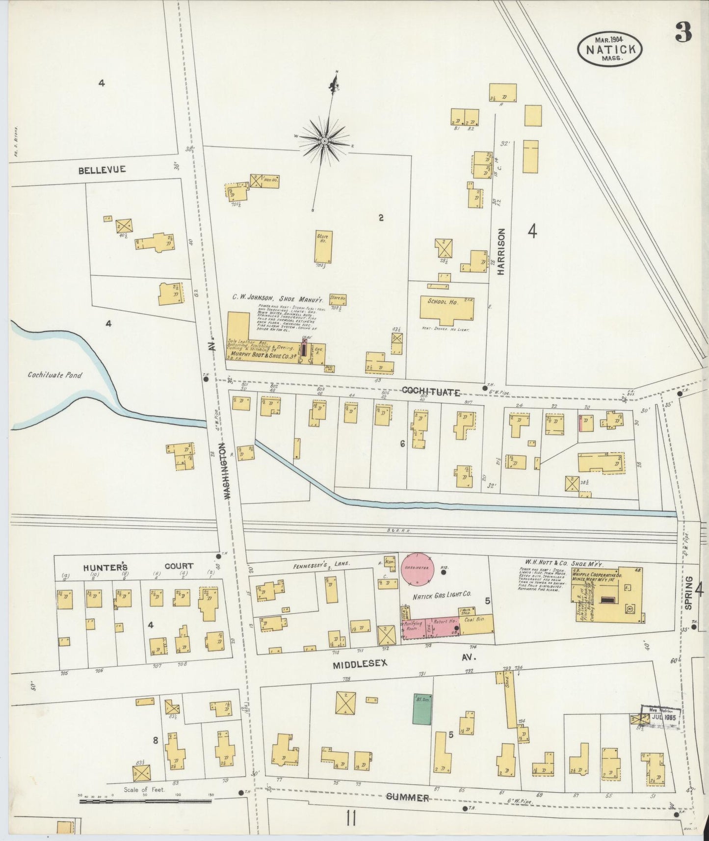 Sanborn Fire Insurance Map from Natick, Middlesex County, Massachusetts (1904), Sheet #0003 - Complete Map Set gallery image, historic Sanborn map, vintage wall art, Massachusetts Massachusetts