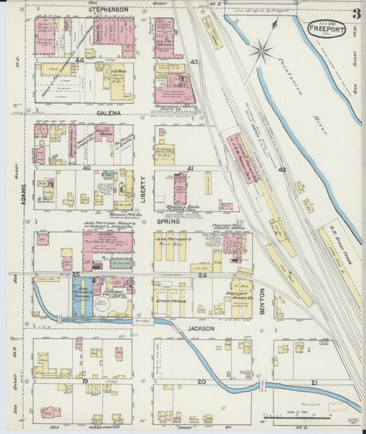 Sanborn Fire Insurance Map from Freeport, Stephenson County, Illinois (1890), Sheet #0003 - Historic Sanborn Fire Insurance Map Print, vintage old map wall art, antique decor, genealogy gift, Illinois Illinois map