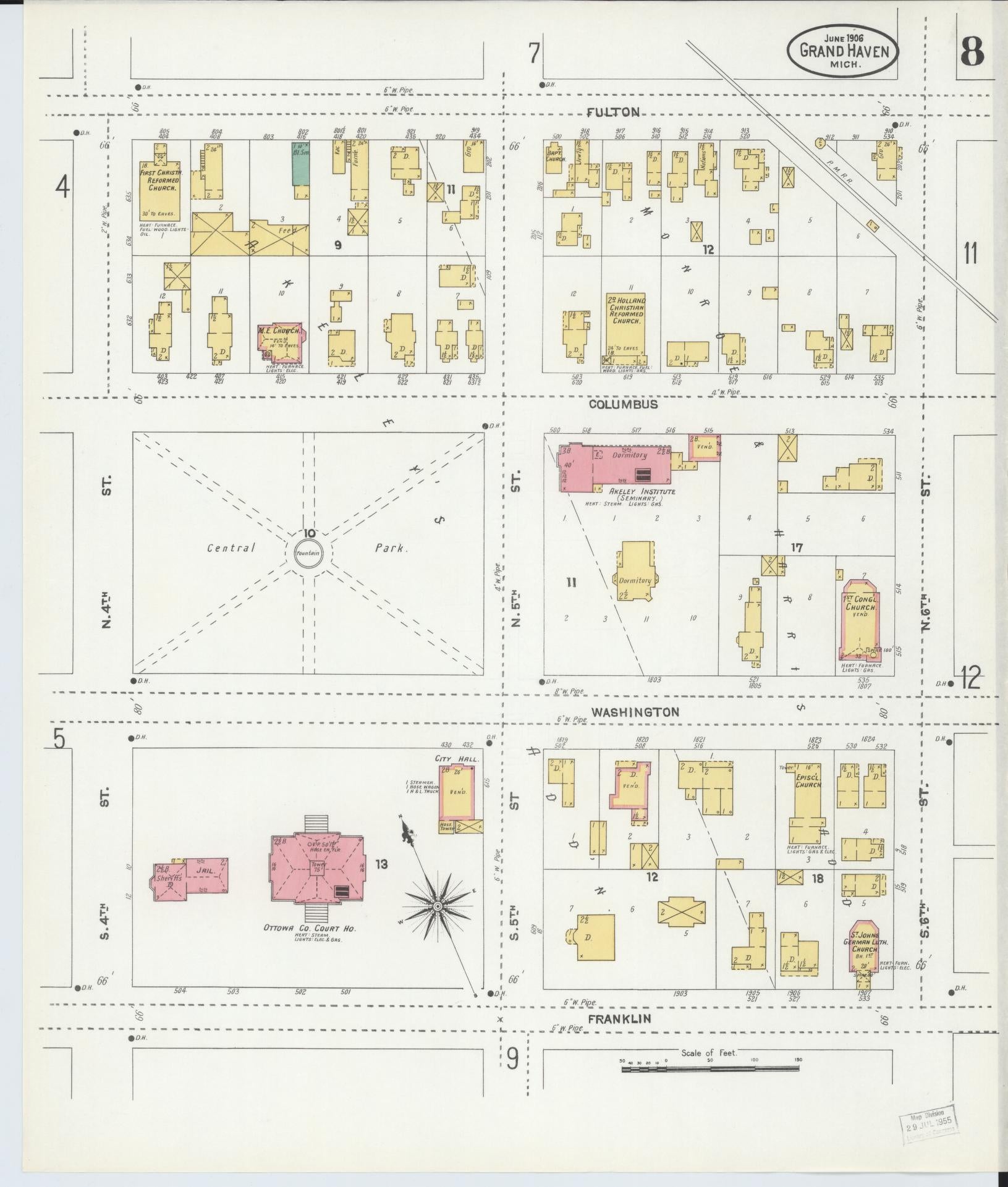 Sanborn Fire Insurance Map from Grand Haven, Ottawa County, Michigan (1906), Sheet #0008 - Complete Map Set gallery image, historic Sanborn map, vintage wall art, Michigan Michigan