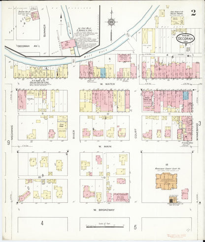 Sanborn Fire Insurance Map from Decorah, Winneshiek County, Iowa (1914), Sheet #0002 - Historic Sanborn Fire Insurance Map Print, vintage old map wall art