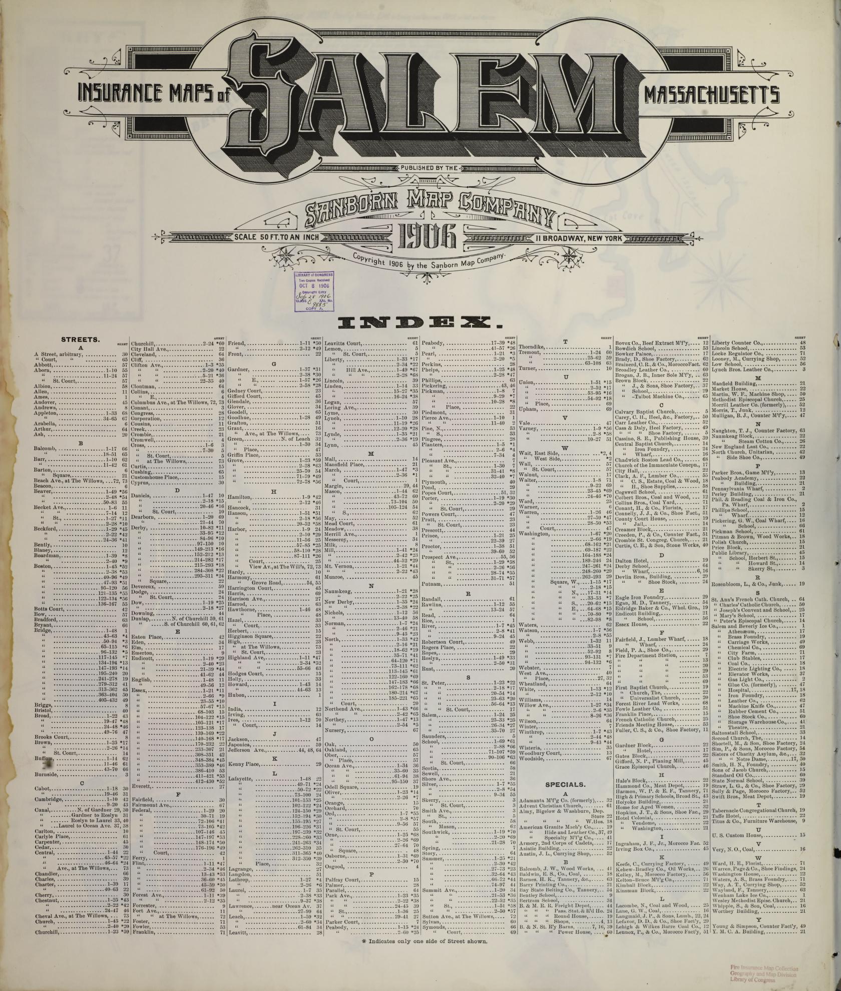 Sanborn Fire Insurance Map from Salem, Essex County, Massachusetts (1906), Sheet #0001 - Historic Sanborn Fire Insurance Map Print, vintage old map wall art, antique decor, genealogy gift, Massachusetts Massachusetts map