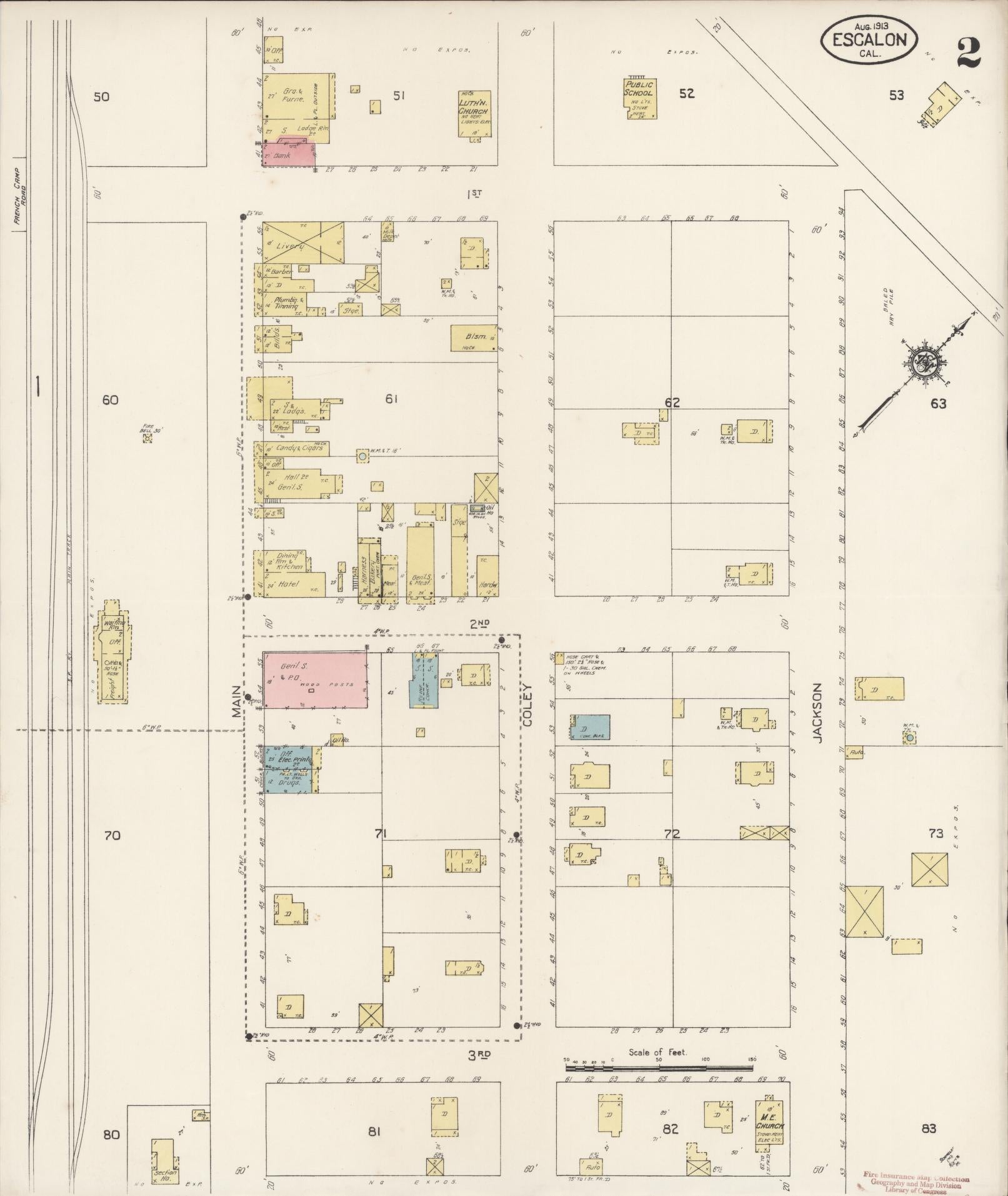 Sanborn Fire Insurance Map from Escalon, San Joaquin County, California (1913), Sheet #0002 - Complete Map Set gallery image, historic Sanborn map, vintage wall art, California California