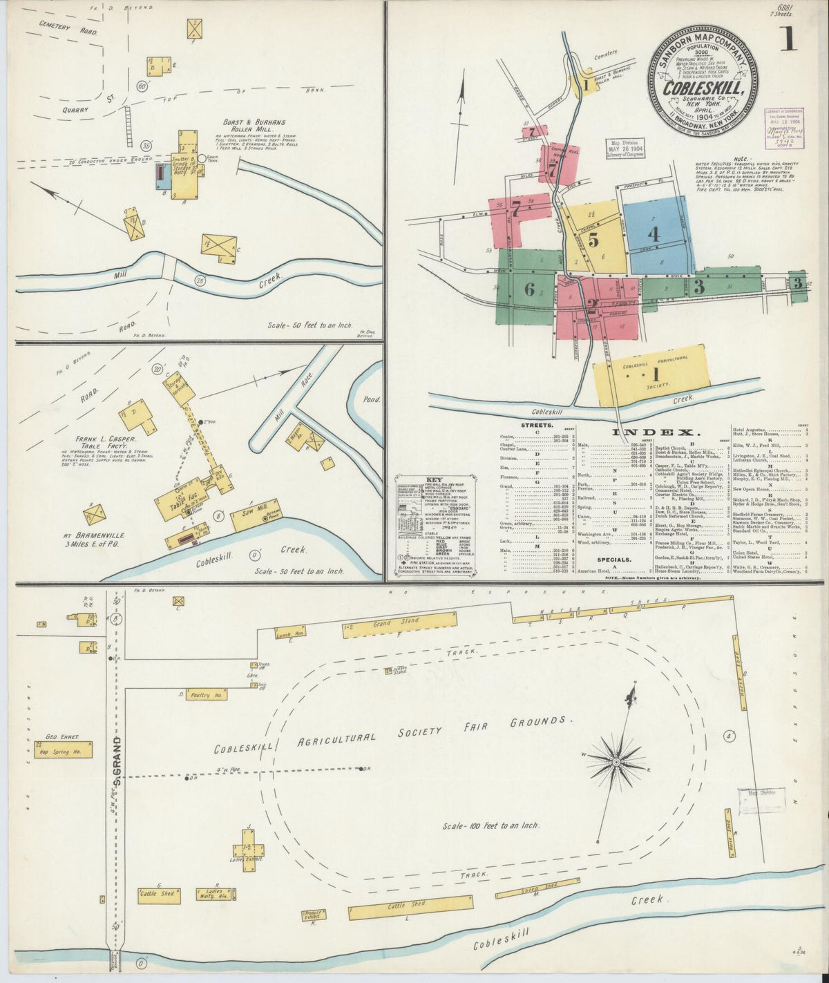 Sanborn Fire Insurance Map from Cobleskill, Schoharie County, New York (1904), Sheet #0001 - Complete Map Set gallery image, historic Sanborn map, vintage wall art, New York New York