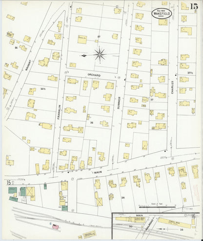 Sanborn Fire Insurance Map from Wakefield, Middlesex County, Massachusetts (1909), Sheet #0015 - Complete Map Set gallery image, historic Sanborn map, vintage wall art, Massachusetts Massachusetts