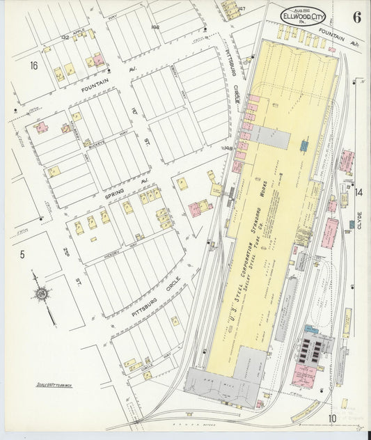Sanborn Fire Insurance Map from Ellwood City, Lawrence County, Pennsylvania (1914), Sheet #0006 - Historic Sanborn Fire Insurance Map Print, vintage old map wall art, antique decor, genealogy gift, Pennsylvania Pennsylvania map