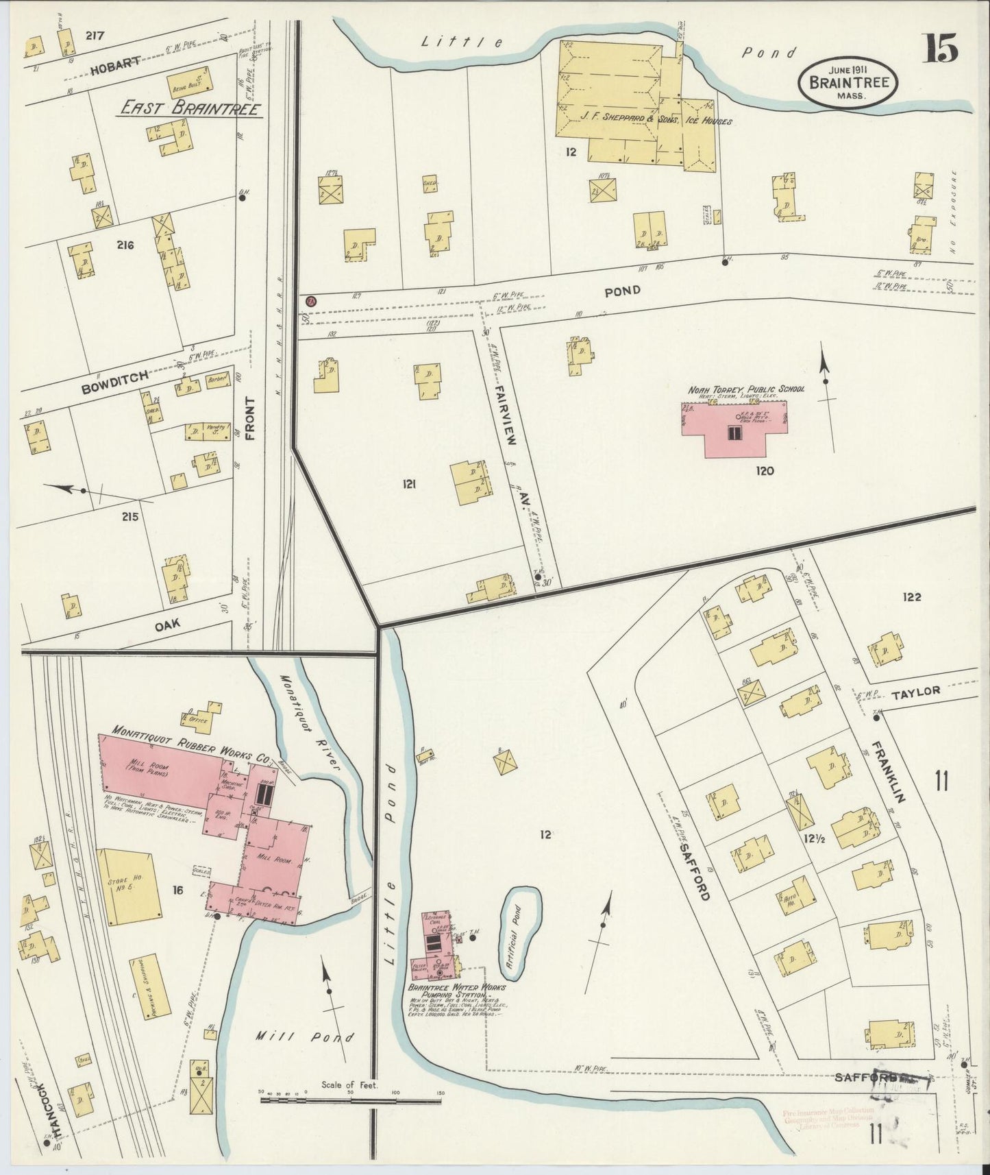 Sanborn Fire Insurance Map from Braintree, Norfolk County, Massachusetts (1911), Sheet #0015 - Complete Map Set gallery image, historic Sanborn map, vintage wall art, Massachusetts Massachusetts