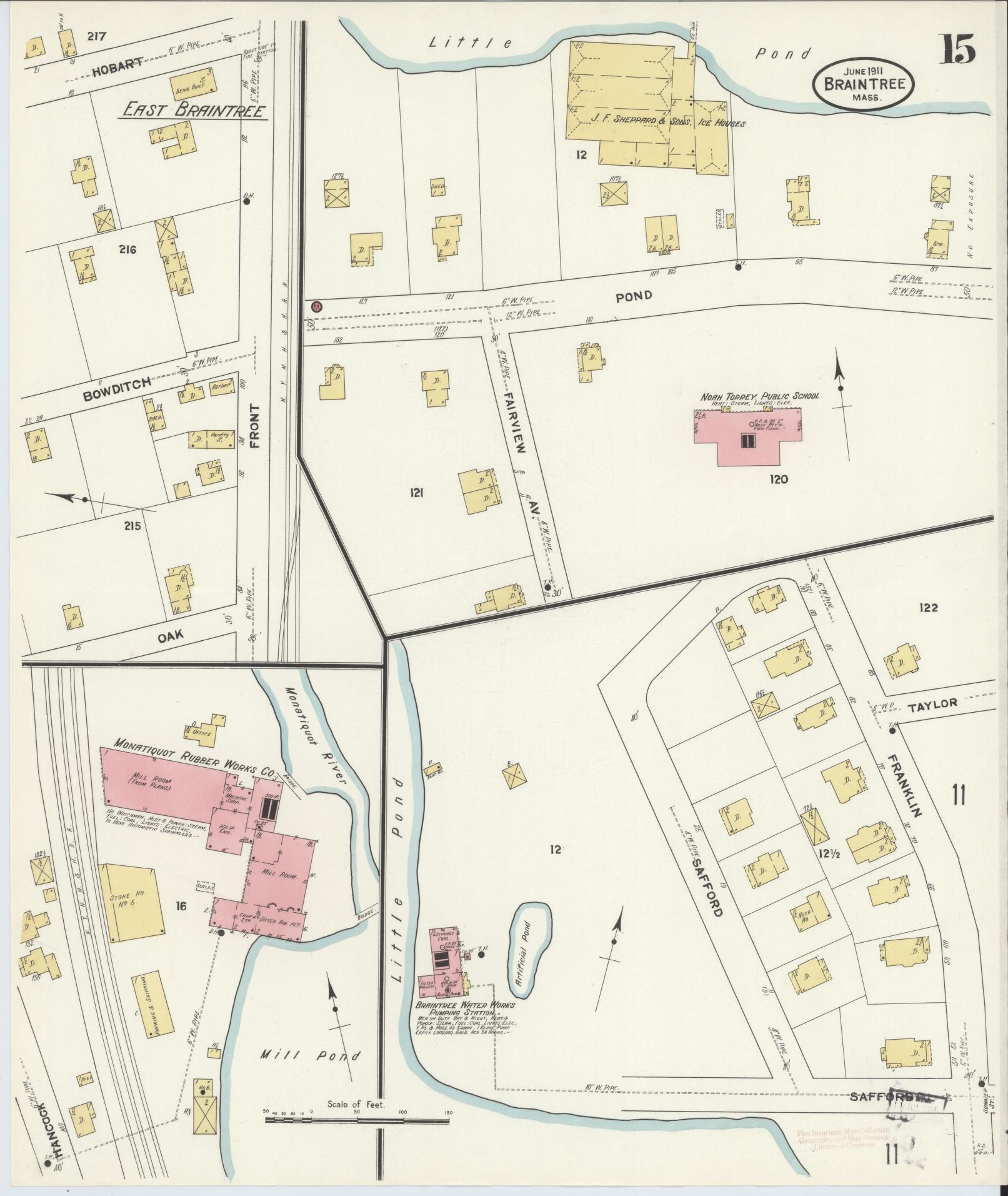 Sanborn Fire Insurance Map from Braintree, Norfolk County, Massachusetts (1911), Sheet #0015 - Complete Map Set gallery image, historic Sanborn map, vintage wall art, Massachusetts Massachusetts