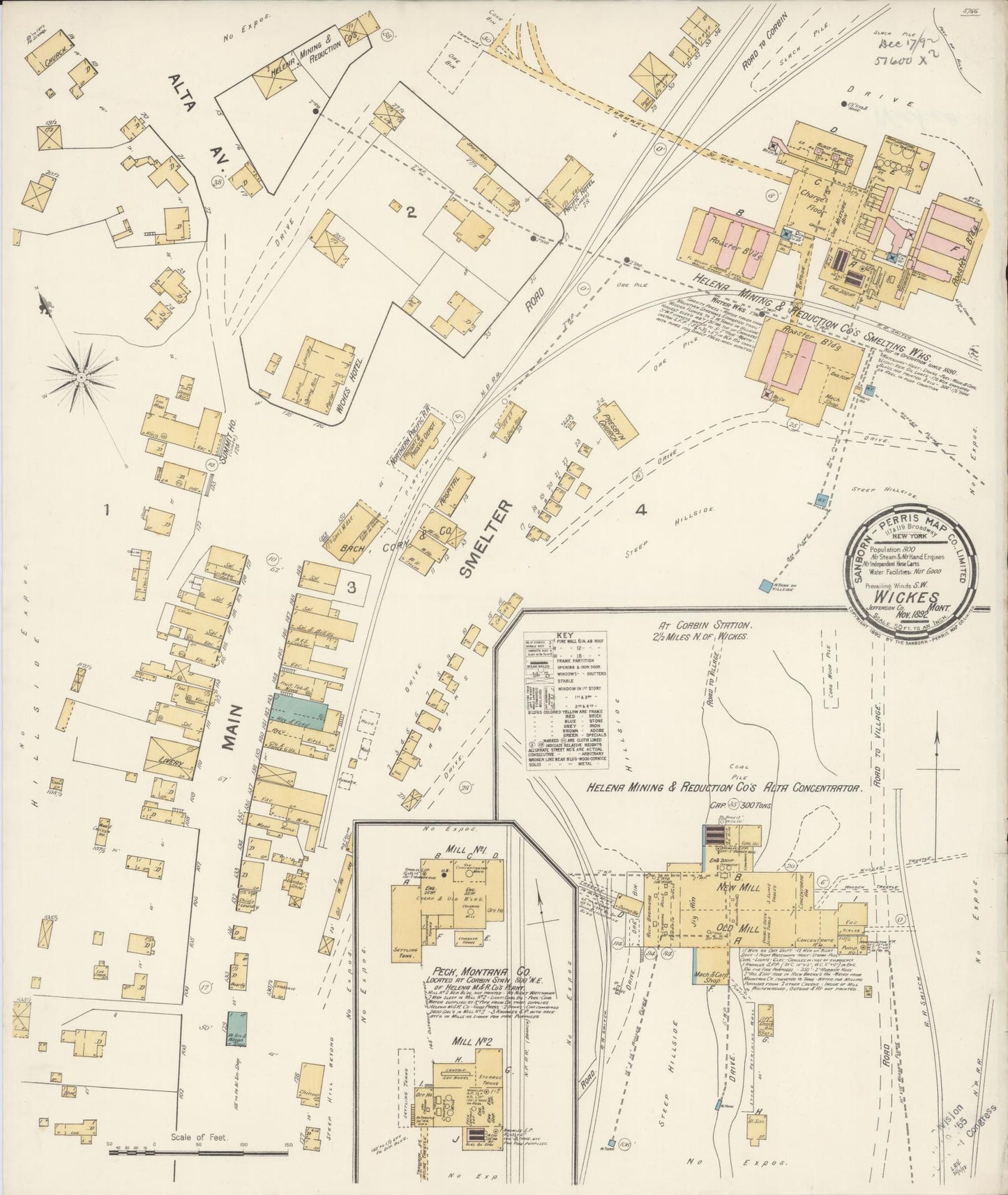 Sanborn Fire Insurance Map from Wickes, Jefferson County, Montana (1892), Sheet #0001 - Historic Sanborn Fire Insurance Map Print, vintage old map wall art, antique decor, genealogy gift, Montana Montana map