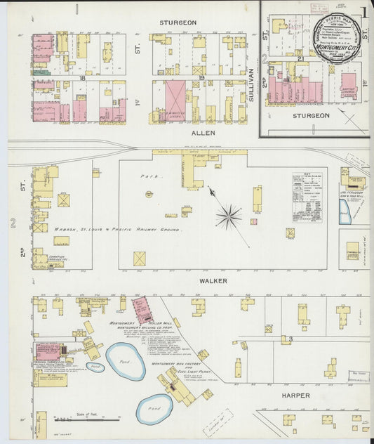 Sanborn Fire Insurance Map from Montgomery City, Montgomery County, Missouri (1893), Sheet #0001 - Complete Map Set gallery image, historic Sanborn map, vintage wall art, Missouri Missouri