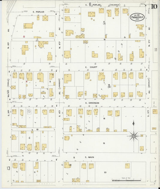 Sanborn Fire Insurance Map from Paragould, Greene County, Arkansas (1909), Sheet #0010 - Historic Sanborn Fire Insurance Map Print, vintage old map wall art, antique decor, genealogy gift, Arkansas Arkansas map