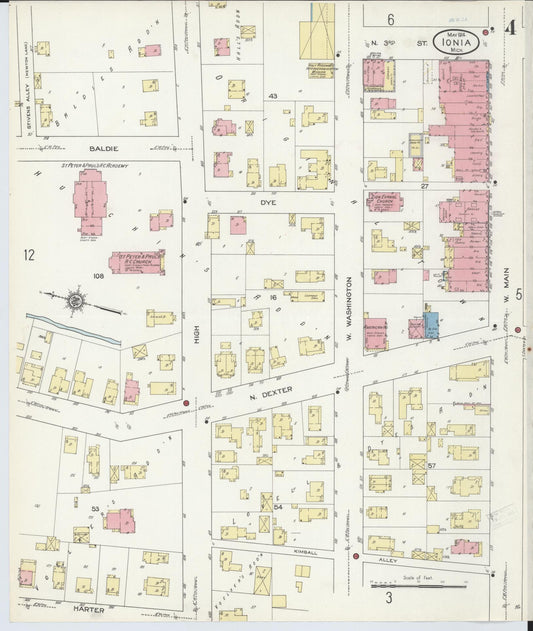 Sanborn Fire Insurance Map from Ionia, Ionia County, Michigan (1914), Sheet #0004 - Historic Sanborn Fire Insurance Map Print, vintage old map wall art, antique decor, genealogy gift, Michigan Michigan map