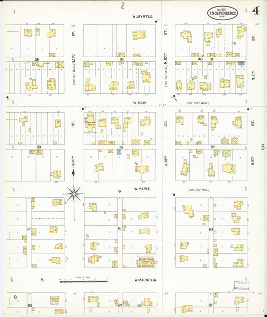 Sanborn Fire Insurance Map from Independence, Montgomery County, Kansas (1902), Sheet #0004 - Historic Sanborn Fire Insurance Map Print, vintage old map wall art, antique decor, genealogy gift, Kansas Kansas map