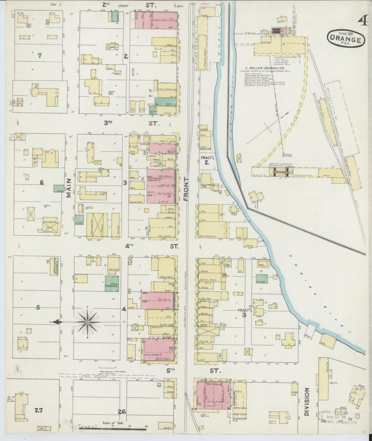 Sanborn Fire Insurance Map from Orange, Orange County, Texas (1891), Sheet #0004 - Complete Map Set gallery image, historic Sanborn map, vintage wall art, Texas Texas