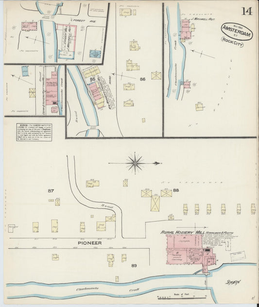 Sanborn Fire Insurance Map from Amsterdam, Montgomery County, New York (1884), Sheet #0014 - Historic Sanborn Fire Insurance Map Print, vintage old map wall art, antique decor, genealogy gift, New York New York map
