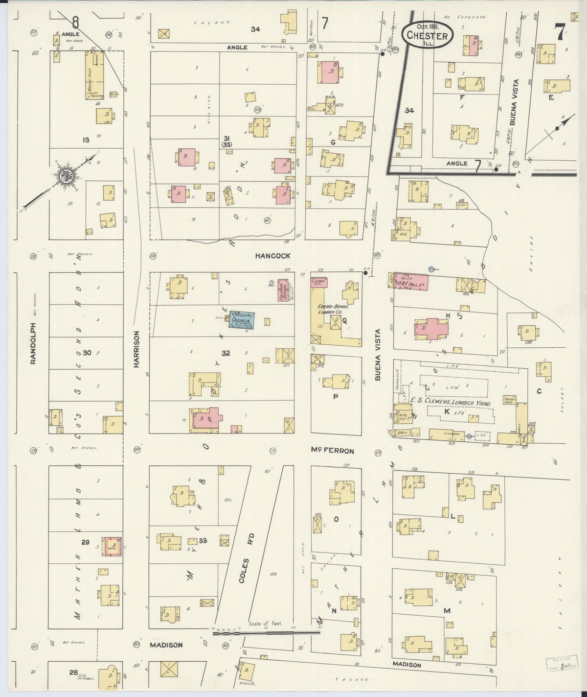 Sanborn Fire Insurance Map from Chester, Randolph County, Illinois (1911), Sheet #0007 - Complete Map Set gallery image, historic Sanborn map, vintage wall art, Illinois Illinois