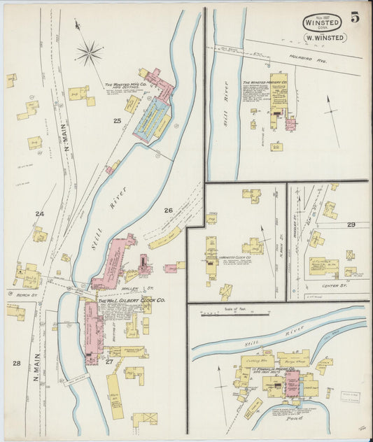 Sanborn Fire Insurance Map from Winsted, Litchfield County, Connecticut (1887), Sheet #0005 - Historic Sanborn Fire Insurance Map Print, vintage old map wall art, antique decor, genealogy gift, Connecticut Connecticut map
