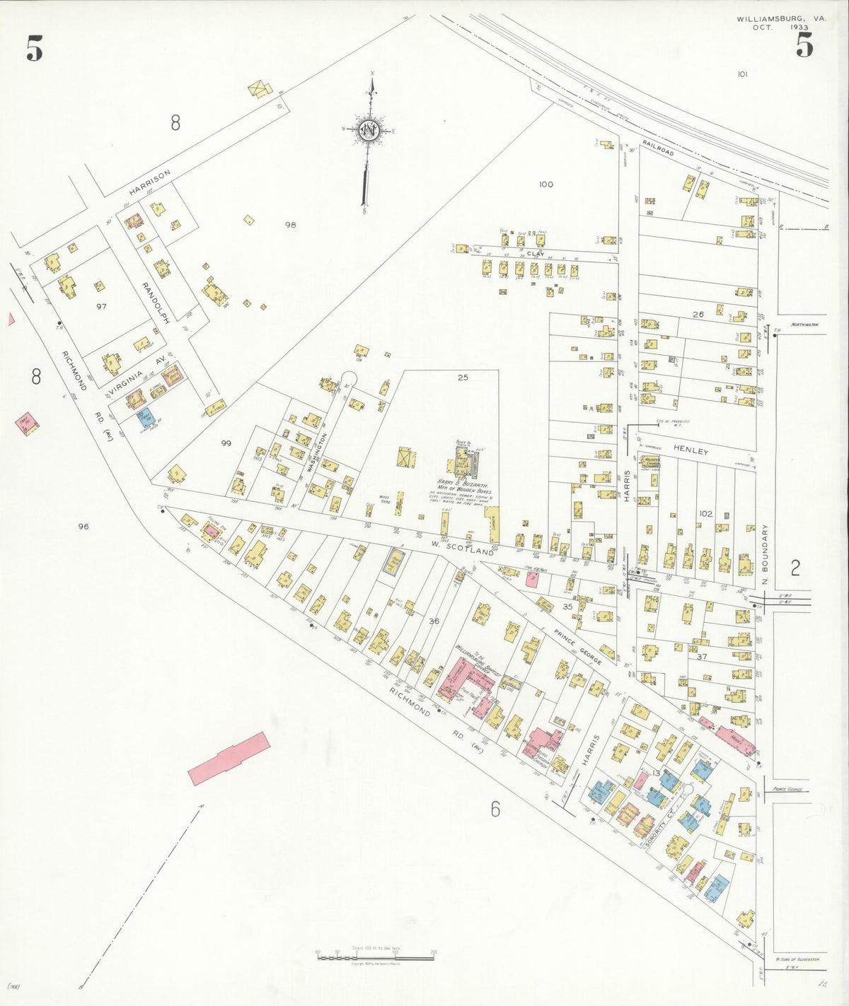 Sanborn Fire Insurance Map from Williamsburg, Independent Cities, Virginia (1933), Sheet #0005 - Complete Map Set gallery image, historic Sanborn map, vintage wall art, Virginia Virginia