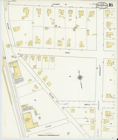 Sanborn Fire Insurance Map from Henderson, Vance County, North Carolina (1912), Sheet #0016 - Complete Map Set gallery image, historic Sanborn map, vintage wall art, North Carolina North Carolina