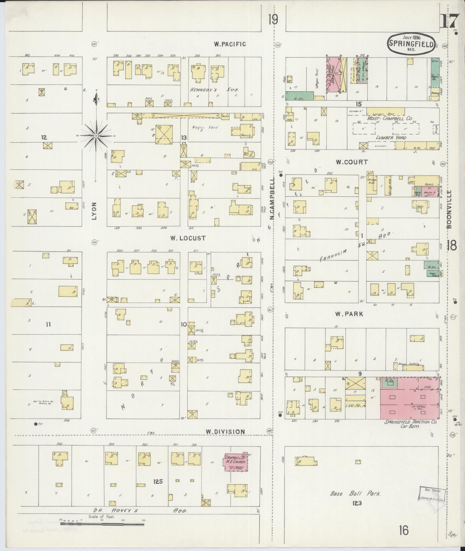 Sanborn Fire Insurance Map from Springfield, Greene County, Missouri (1896), Sheet #0017 - Historic Sanborn Fire Insurance Map Print, vintage old map wall art, antique decor, genealogy gift, Missouri Missouri map