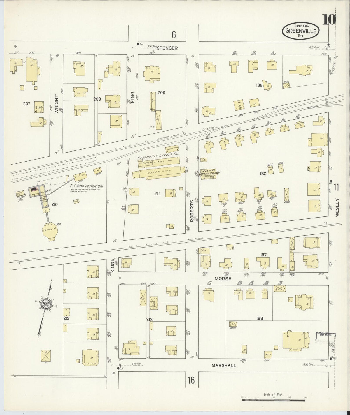 Sanborn Fire Insurance Map from Greenville, Hunt County, Texas (1914), Sheet #0010 - Complete Map Set gallery image, historic Sanborn map, vintage wall art, Texas Texas