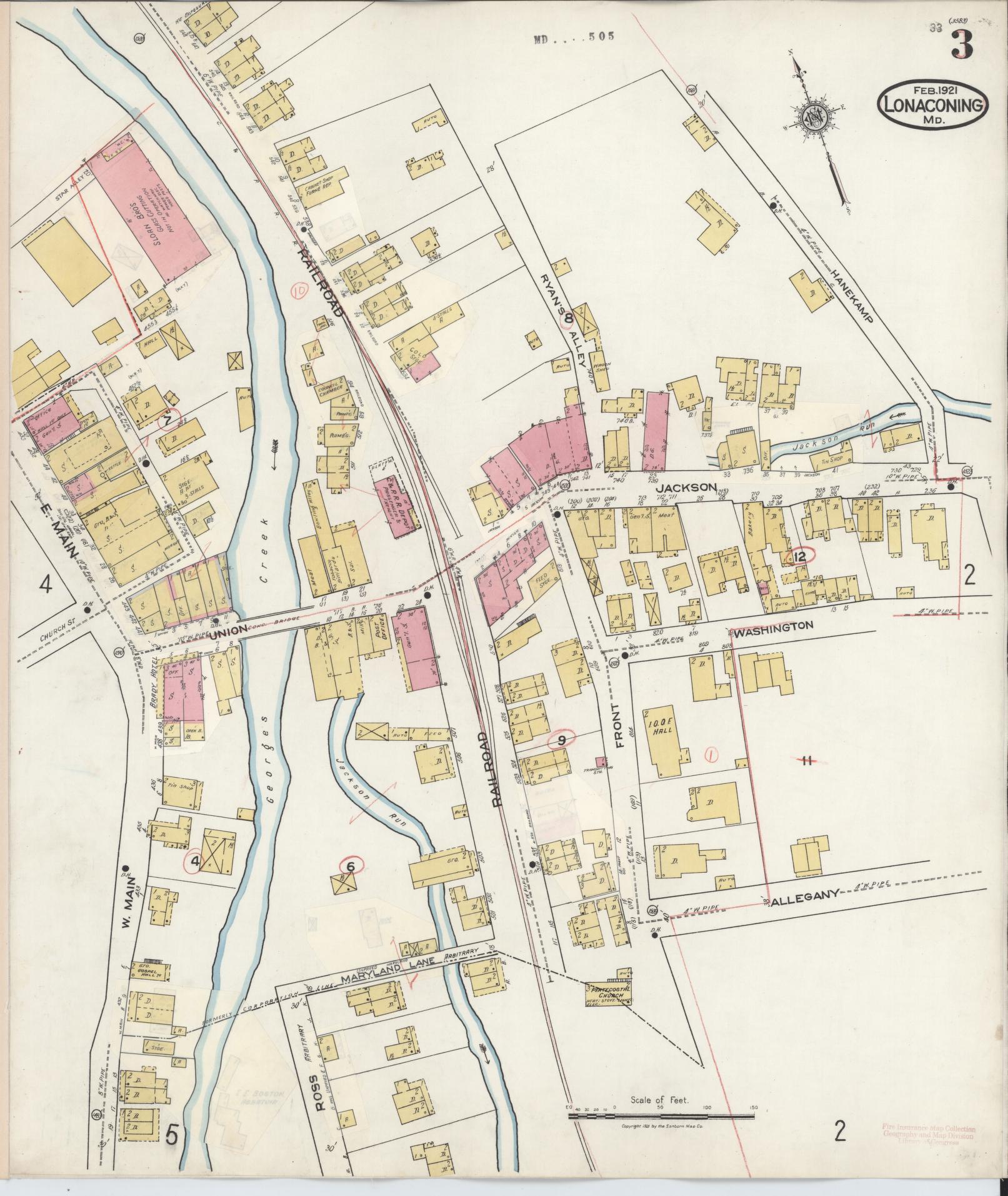 Sanborn Fire Insurance Map from Lonaconing, Allegany County, Maryland (1943), Sheet #0003 - Complete Map Set gallery image, historic Sanborn map, vintage wall art, Maryland Maryland