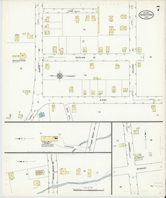 Sanborn Fire Insurance Map from Stratford, Fairfield County, Connecticut (1912), Sheet #0007 - Historic Sanborn Fire Insurance Map Print, vintage old map wall art, antique decor, genealogy gift, Connecticut Connecticut map
