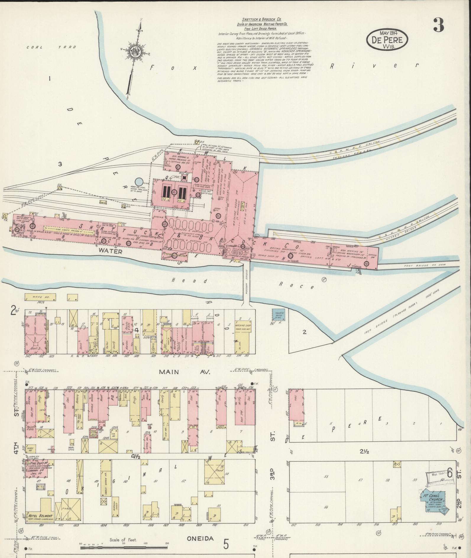 Sanborn Fire Insurance Map from De Pere, Brown County, Wisconsin (1914), Sheet #0003 - Complete Map Set gallery image, historic Sanborn map, vintage wall art, Wisconsin Wisconsin