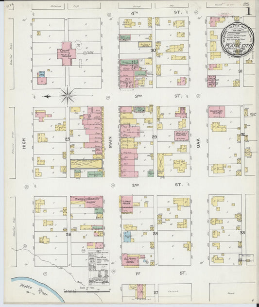 Sanborn Fire Insurance Map from Platte City, Platte County, Missouri (1892), Sheet #0001 - Historic Sanborn Fire Insurance Map Print, vintage old map wall art, antique decor, genealogy gift, Missouri Missouri map