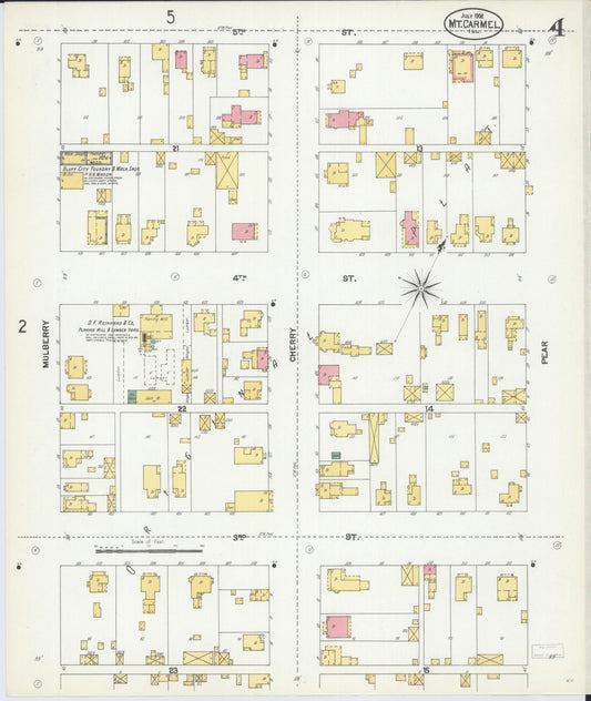 Sanborn Fire Insurance Map from Mount Carmel, Wabash County, Illinois (1902), Sheet #0004 - Historic Sanborn Fire Insurance Map Print, vintage old map wall art, antique decor, genealogy gift, Illinois Illinois map