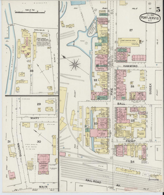Sanborn Fire Insurance Map from Port Jervis, Orange County, New York (1888), Sheet #0005 - Historic Sanborn Fire Insurance Map Print, vintage old map wall art, antique decor, genealogy gift, New York New York map